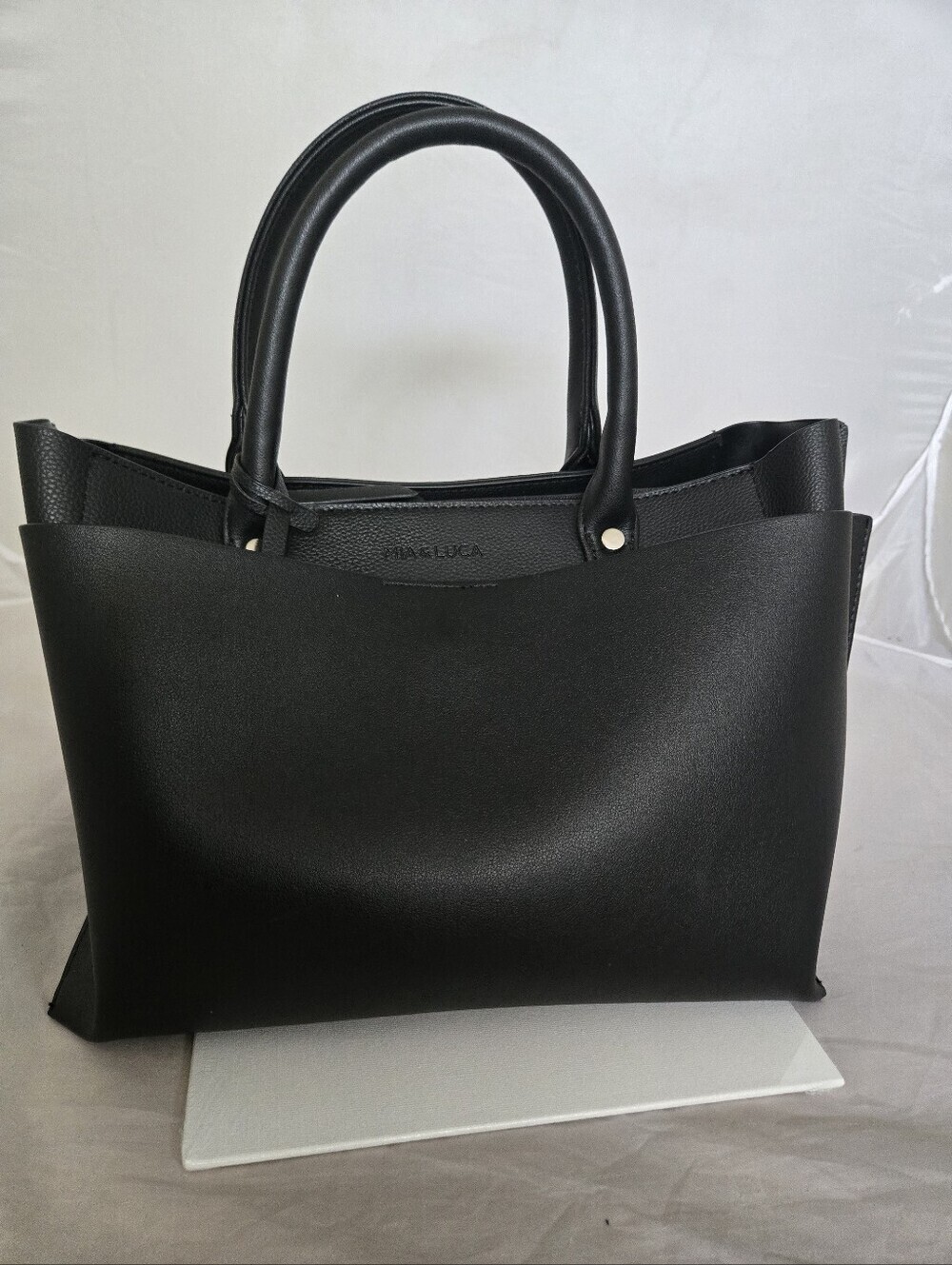 Mia & Luca Black Vegan Leather Structured Satchel Tote Purse